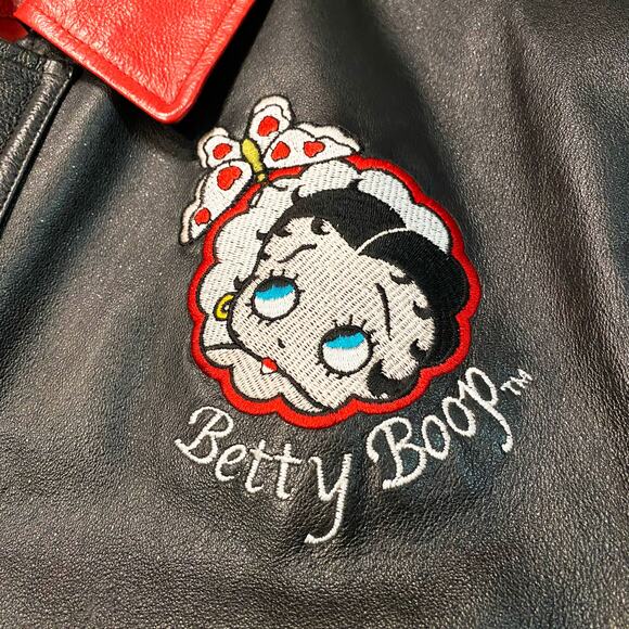 VTG Y2K American Toons Betty Boop Butterfly Embroidered Leather Jacket Size S - Picture 4 of 8